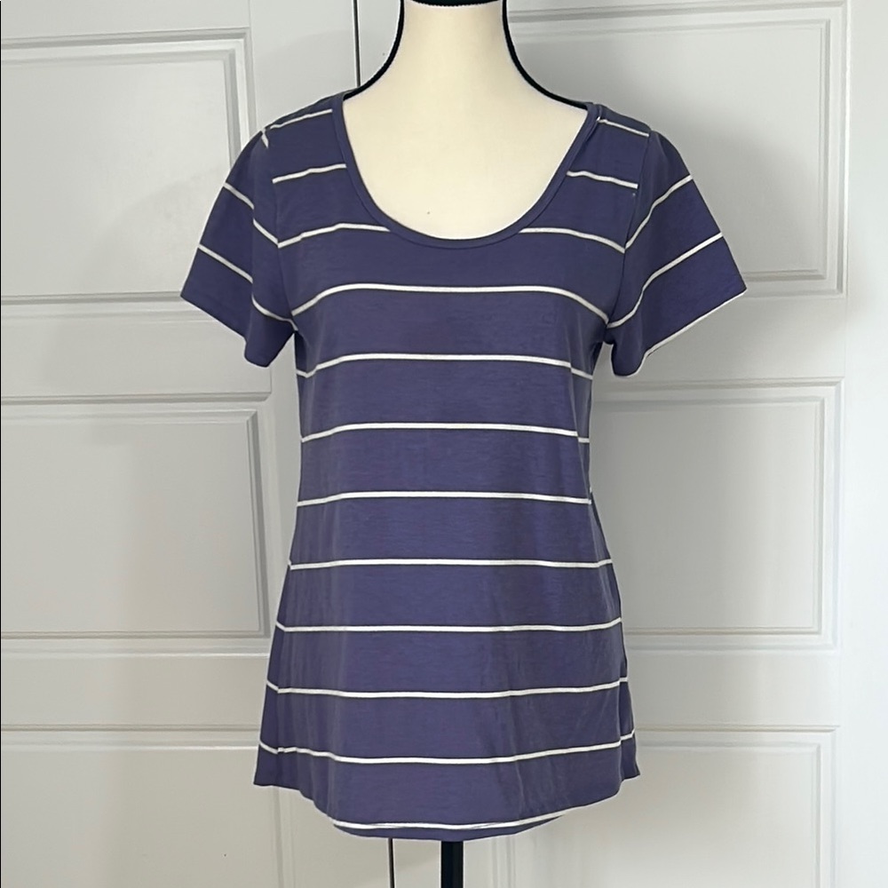 LuLaRoe Purple White Striped Short Sleeve Tee